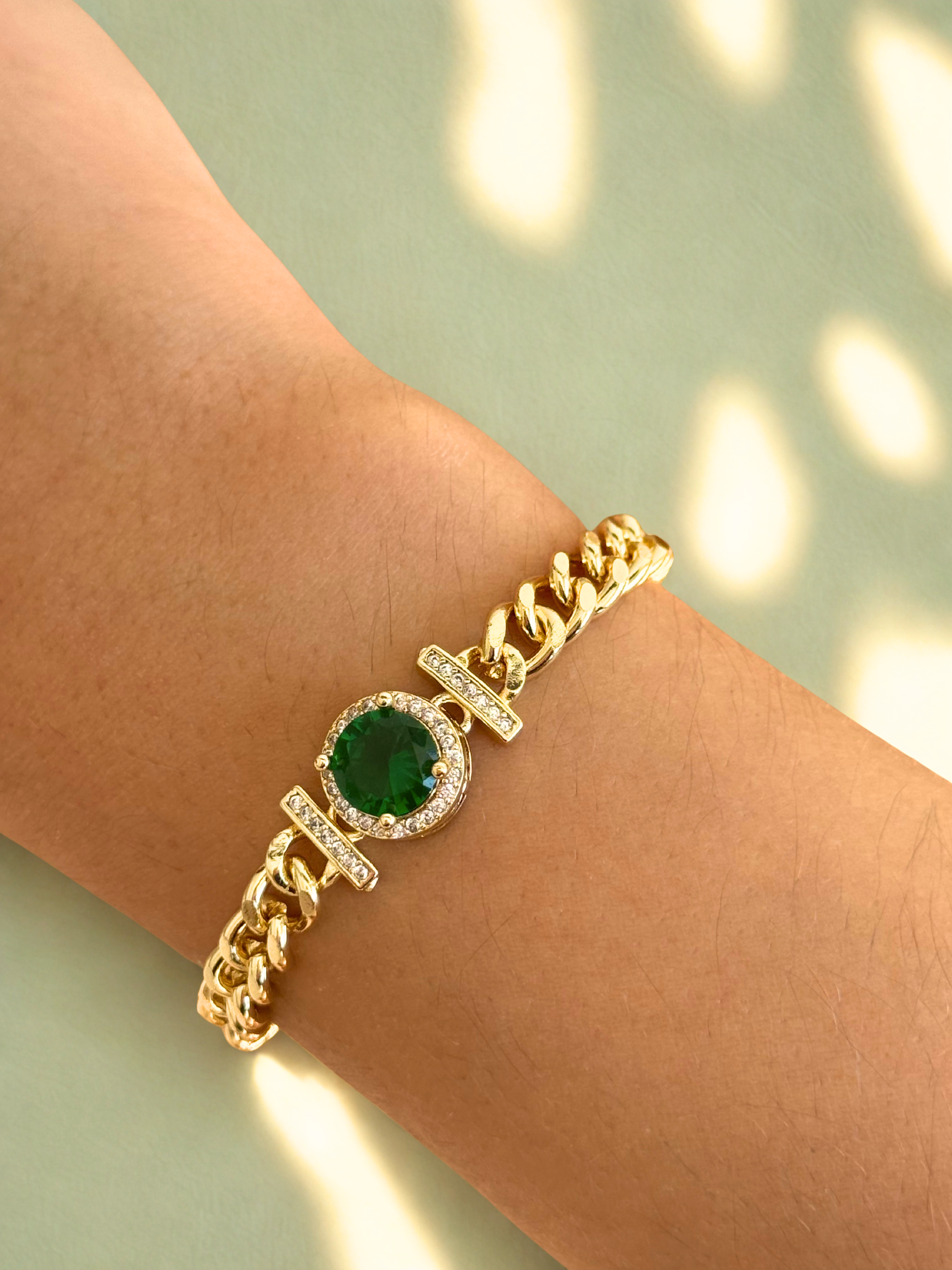 Emerald Green Stone Gold Bracelet