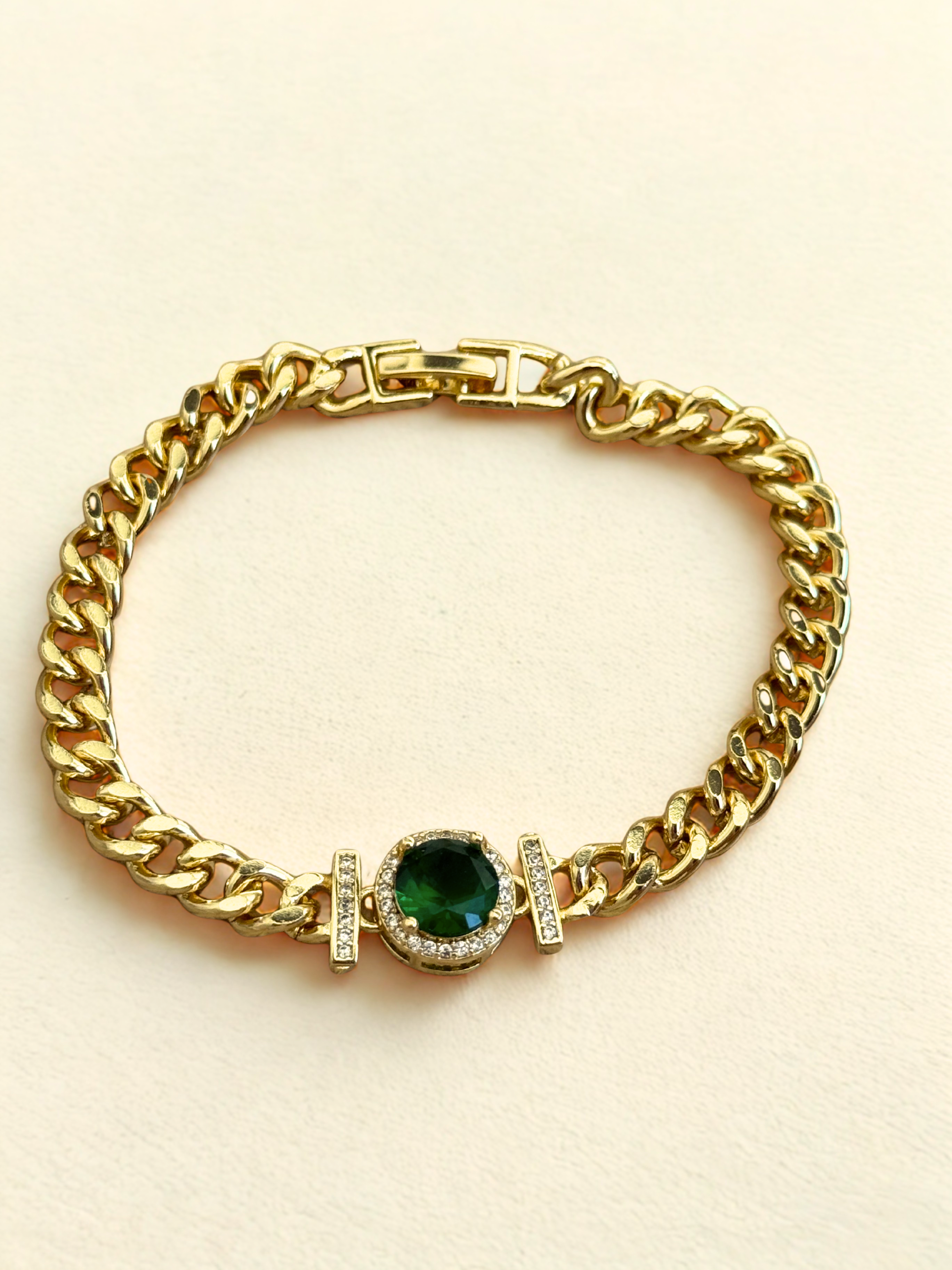 Emerald Green Stone Gold Bracelet