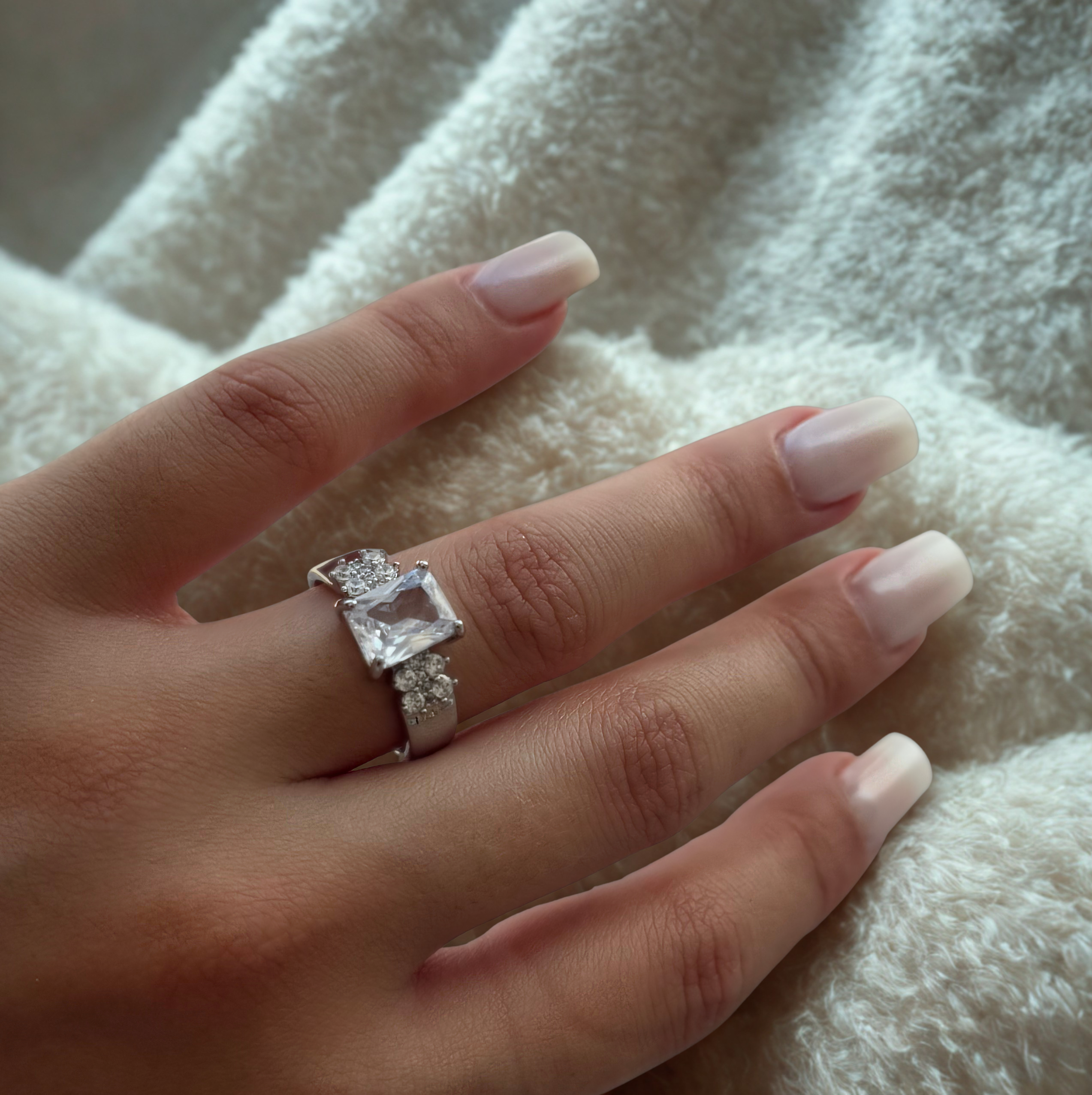 Silver Square Halo Ring