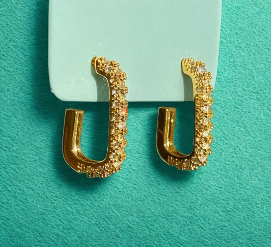 Crystal-Studded Gold C Earrings